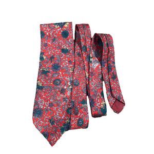 Christian Dior Monsieur Tie Flower Pattern With Red Base And Green / Gray Detail